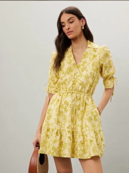 Hutch Dresses & Skirts - Hutch (Anthropology) Grant Short-Sleeve Linen Yellow Floral Mini Dress (Med)
